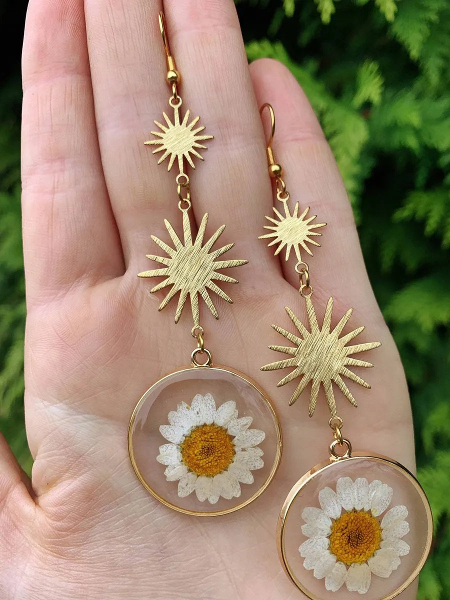 1 Pair Bohemian Simple Style Sunflower Metal Drop Earrings