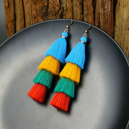 1 Pair Bohemian Solid Color Tassel Zinc Alloy Drop Earrings