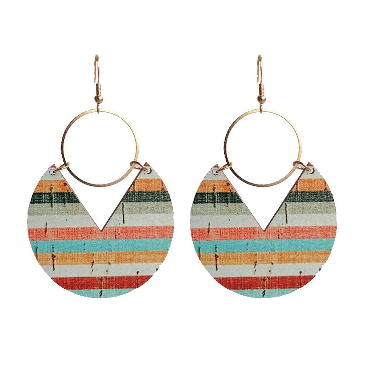 1 Pair Bohemian Stripe Flower Patchwork Alloy Wood Chandelier Earrings