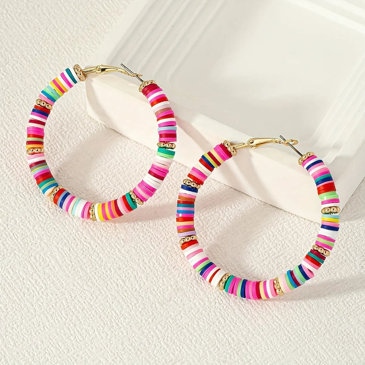 1 Pair Bohemian Sweet Color Block Beaded Soft Clay Earrings