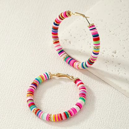 1 Pair Bohemian Sweet Color Block Beaded Soft Clay Earrings