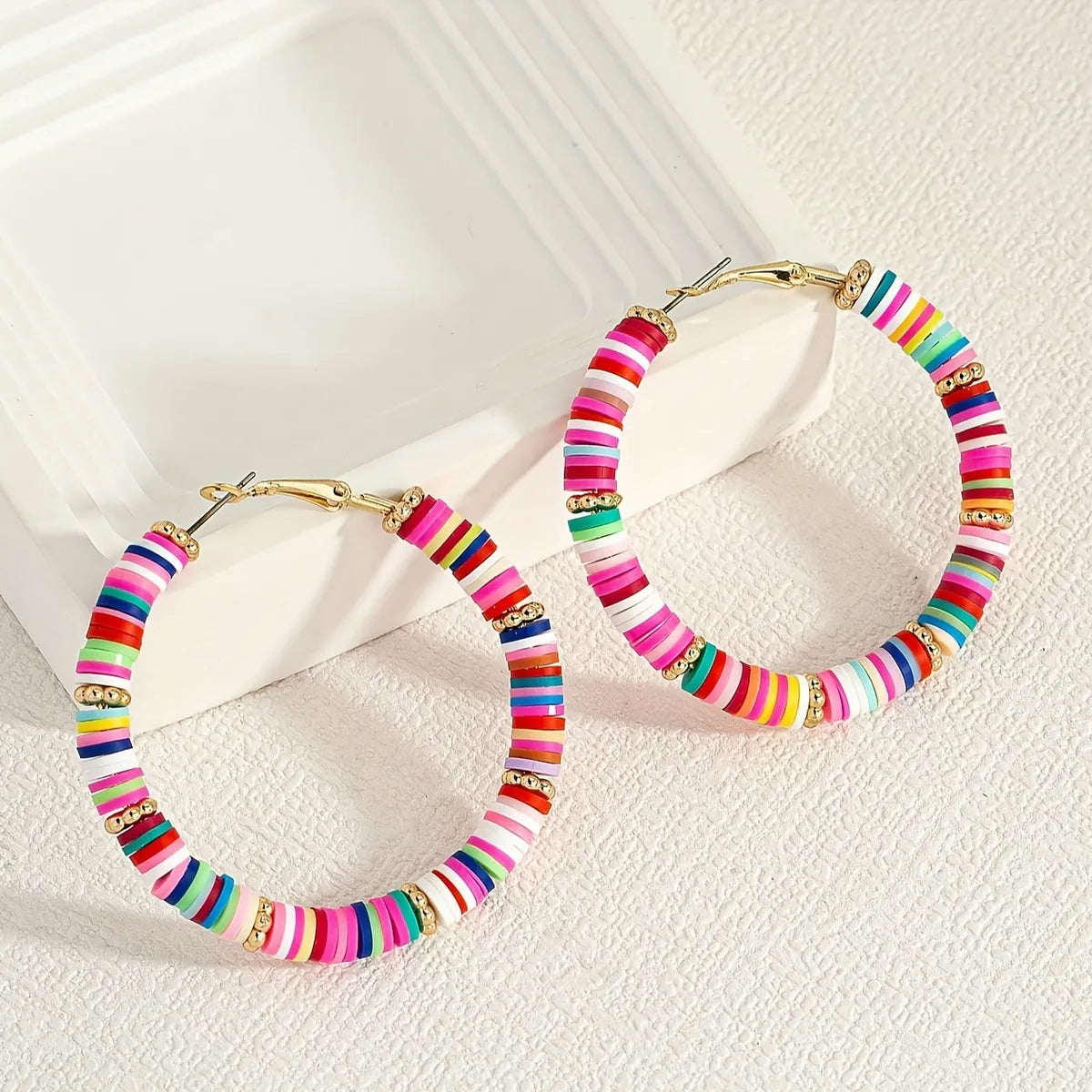 1 Pair Bohemian Sweet Color Block Beaded Soft Clay Earrings