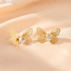 1 Pair Bohemian Sweet Flower Butterfly Hollow Out Inlay Copper Alloy Rhinestones Ear Studs