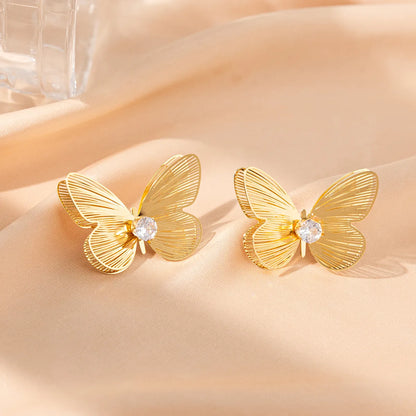 1 Pair Bohemian Sweet Flower Butterfly Hollow Out Inlay Copper Alloy Rhinestones Ear Studs