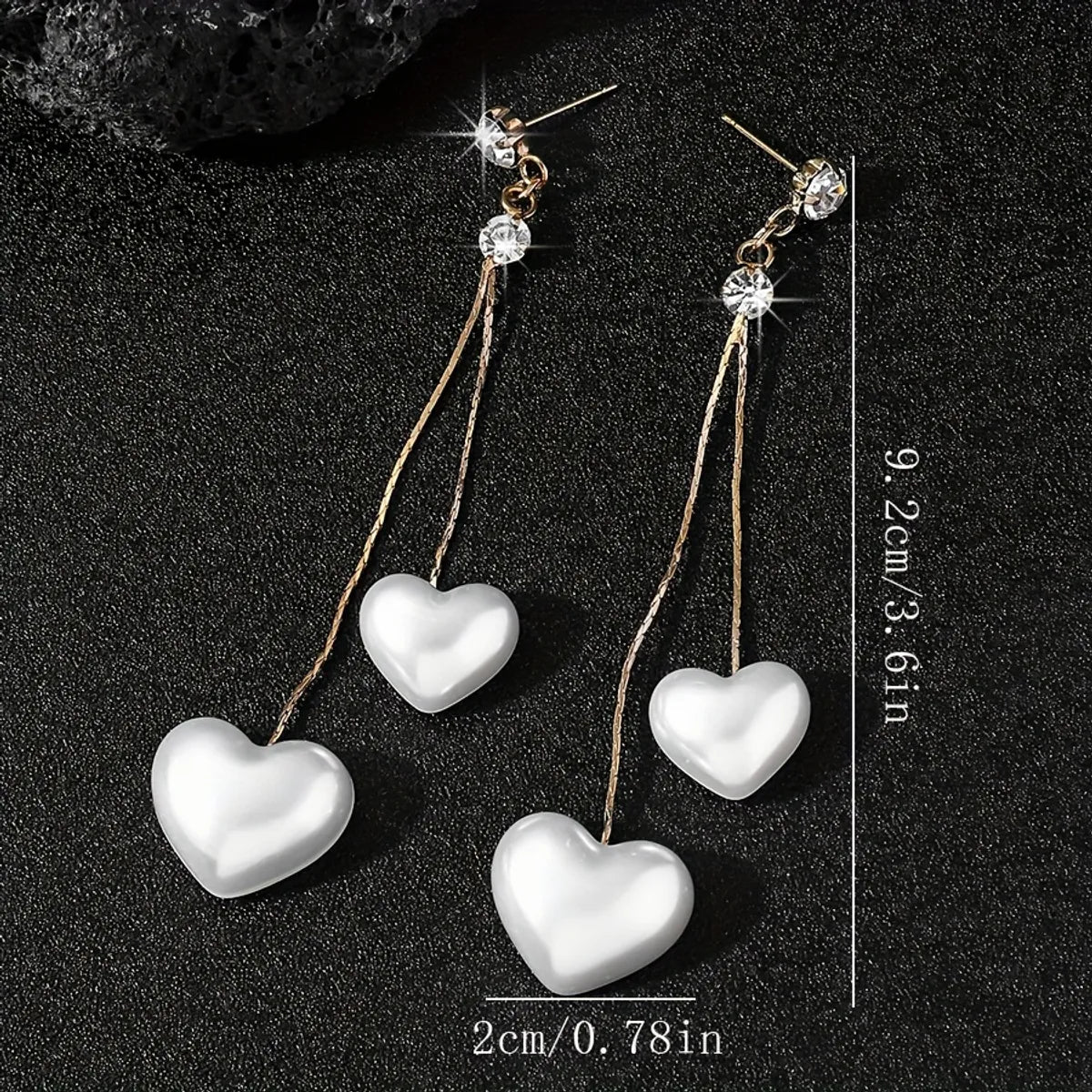 1 Pair Bohemian Sweet Tassel Heart Shape Inlay Imitation Pearl Rhinestones Drop Earrings