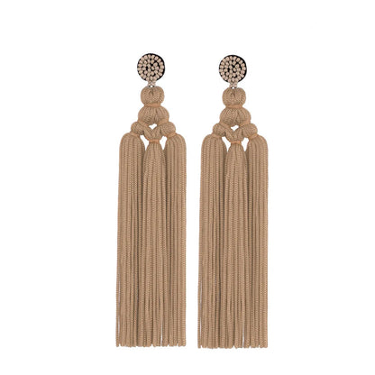 1 Pair Bohemian Tassel Braid Beaded Polyester Drop Earrings