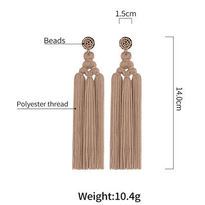 1 Pair Bohemian Tassel Braid Beaded Polyester Drop Earrings