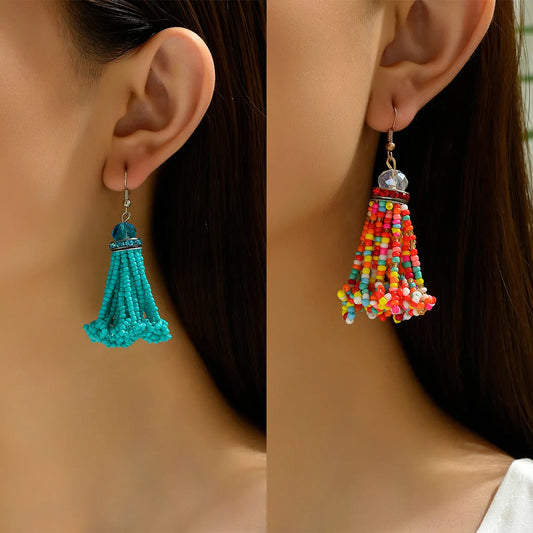 1 Pair Bohemian Tassel Plastic Seed Bead Chandelier Earrings