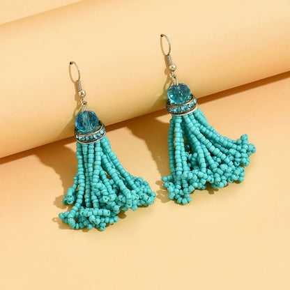 1 Pair Bohemian Tassel Plastic Seed Bead Chandelier Earrings