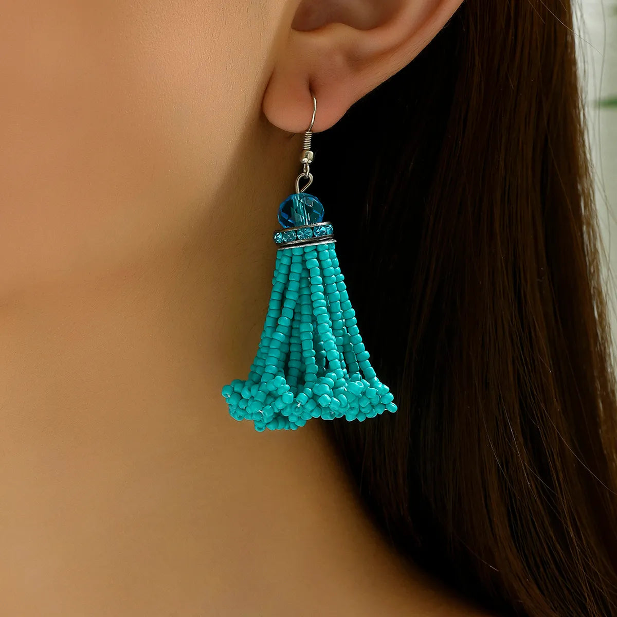 1 Pair Bohemian Tassel Plastic Seed Bead Chandelier Earrings