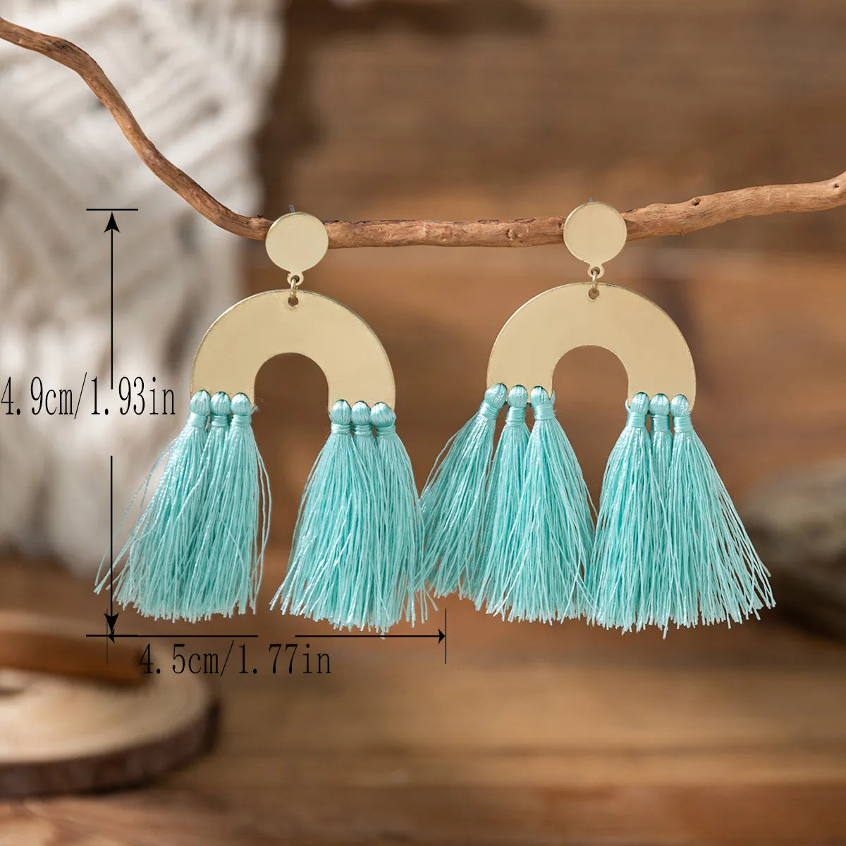 1 Pair Bohemian U Shape Tassel Wood Dangling Earrings