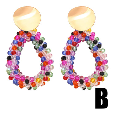 1 Pair Bohemian Water Droplets Beaded Plating Resin 18k Gold Plated Drop Earrings