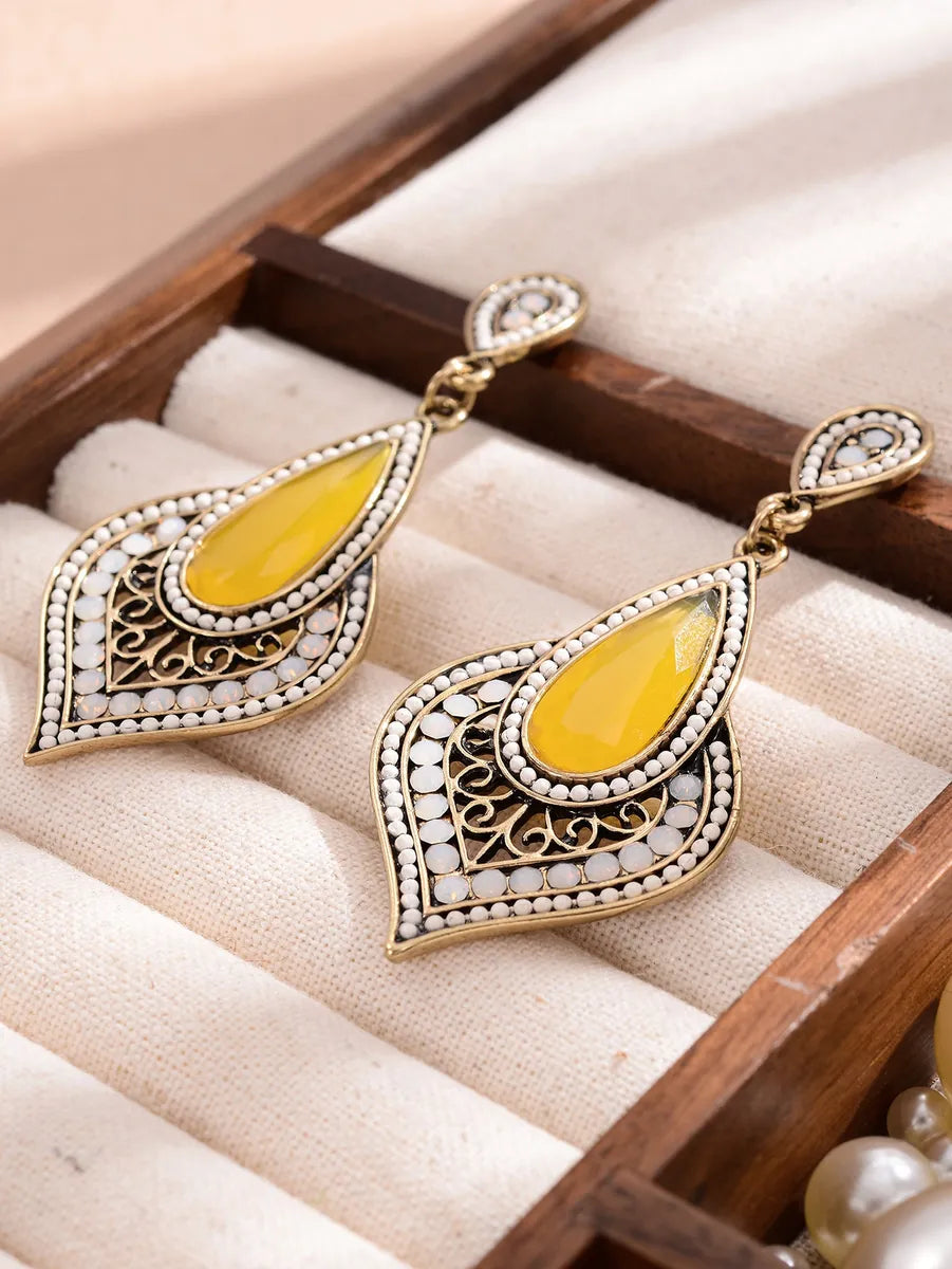 1 Pair Bohemian Water Droplets Inlay Alloy Rhinestones Drop Earrings