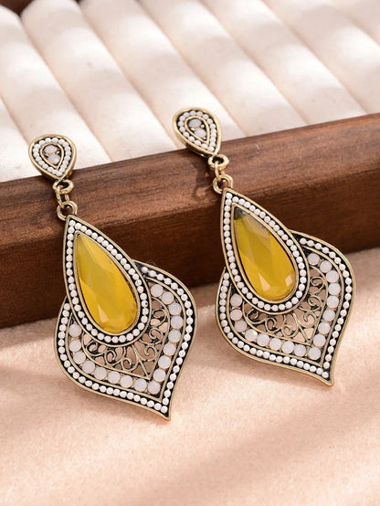 1 Pair Bohemian Water Droplets Inlay Alloy Rhinestones Drop Earrings