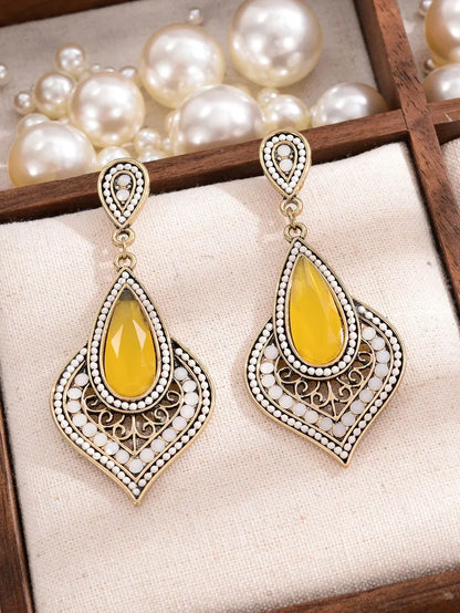 1 Pair Bohemian Water Droplets Inlay Alloy Rhinestones Drop Earrings