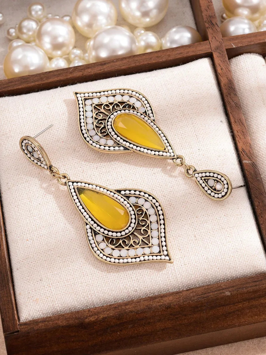 1 Pair Bohemian Water Droplets Inlay Alloy Rhinestones Drop Earrings