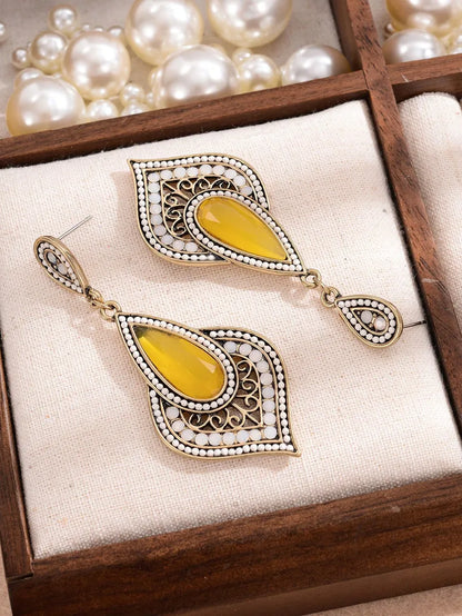 1 Pair Bohemian Water Droplets Inlay Alloy Rhinestones Drop Earrings