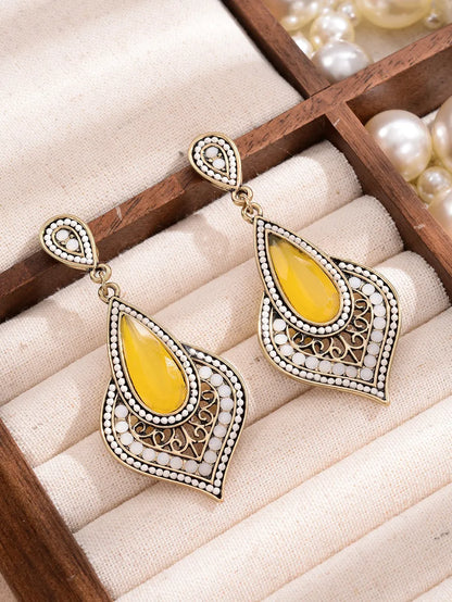 1 Pair Bohemian Water Droplets Inlay Alloy Rhinestones Drop Earrings