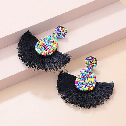 1 Pair Bohemian Water Droplets Tassel Seed Bead Drop Earrings