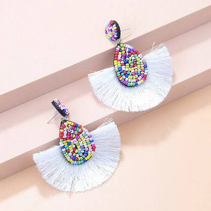 1 Pair Bohemian Water Droplets Tassel Seed Bead Drop Earrings