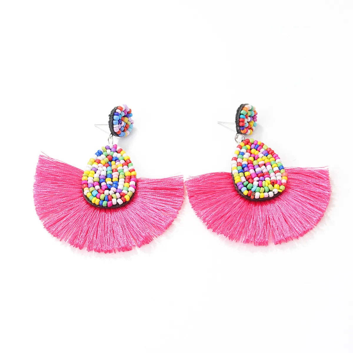 1 Pair Bohemian Water Droplets Tassel Seed Bead Drop Earrings