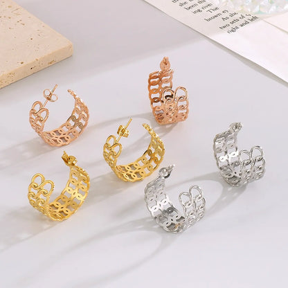 1 Pair Bridal Shiny C Shape Plating Stainless Steel 18k Gold Plated Ear Studs