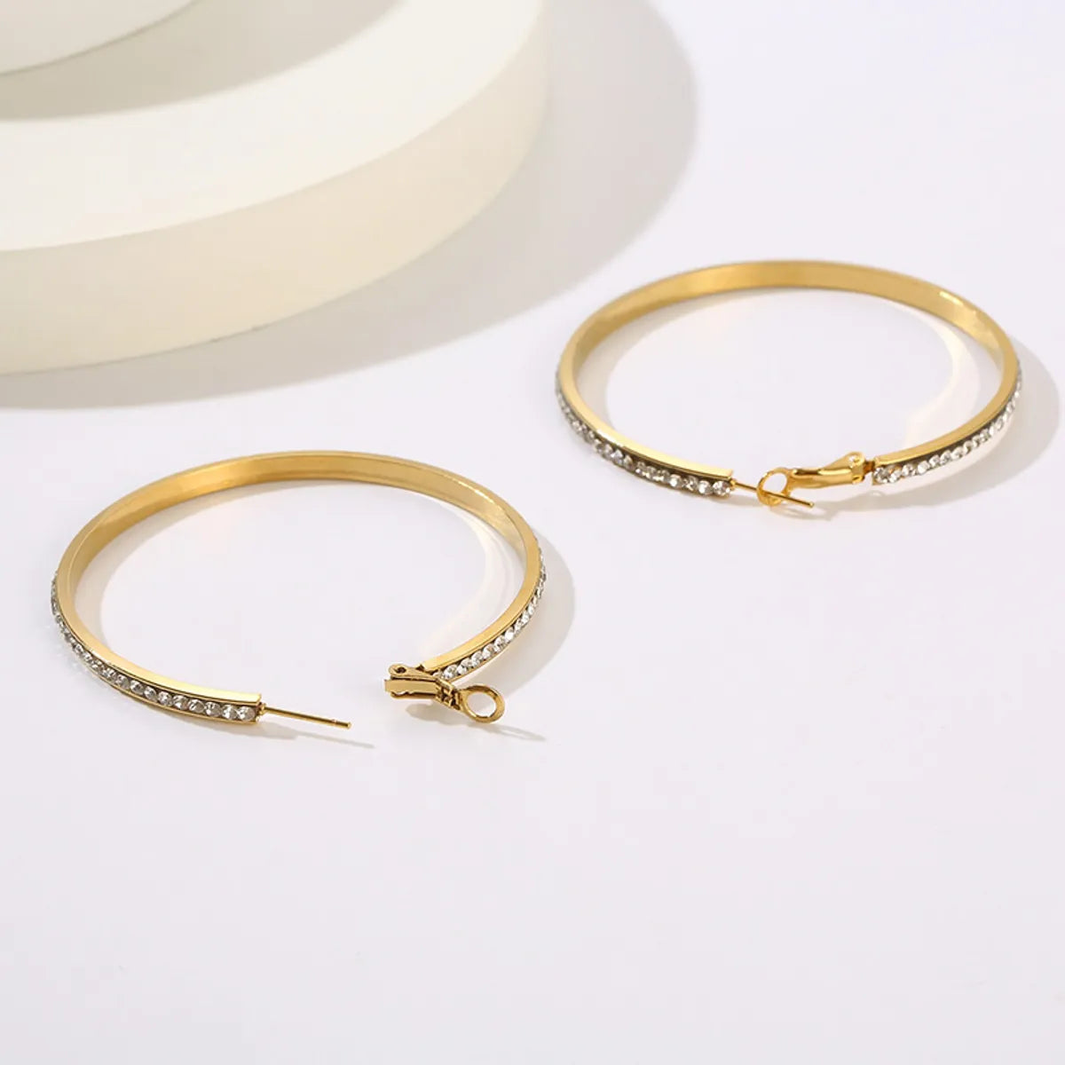 1 Pair Bridal Shiny Solid Color Plating Inlay Stainless Steel Artificial Diamond 18k Gold Plated Hoop Earrings