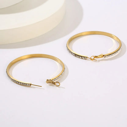 1 Pair Bridal Shiny Solid Color Plating Inlay Stainless Steel Artificial Diamond 18k Gold Plated Hoop Earrings