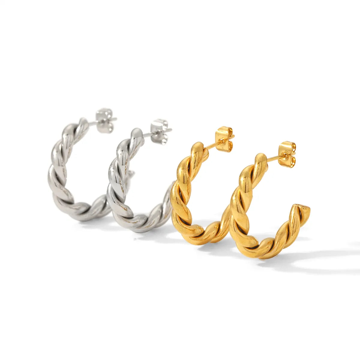 1 Pair C Shape Twist Polishing Plating Stainless Steel 18k Gold Plated Earrings