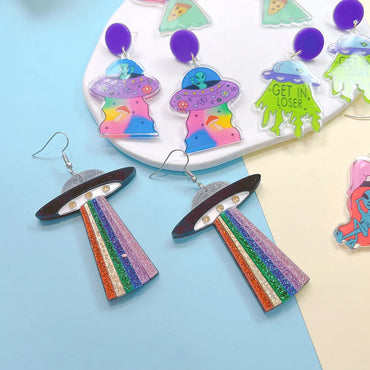 1 Pair Cartoon Style Alien Ufo Arylic Drop Earrings