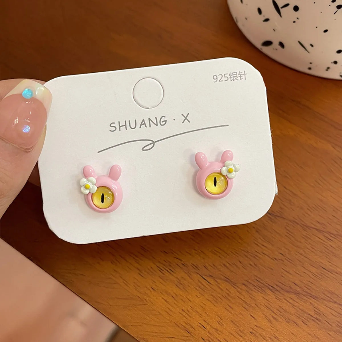 1 Pair Cartoon Style Animal Eye Stoving Varnish Inlay Alloy Opal Ear Studs