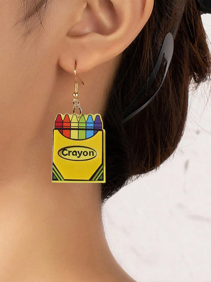 1 Pair Cartoon Style Artistic Letter Pencil Slice Printing Painted Arylic Drop Earrings