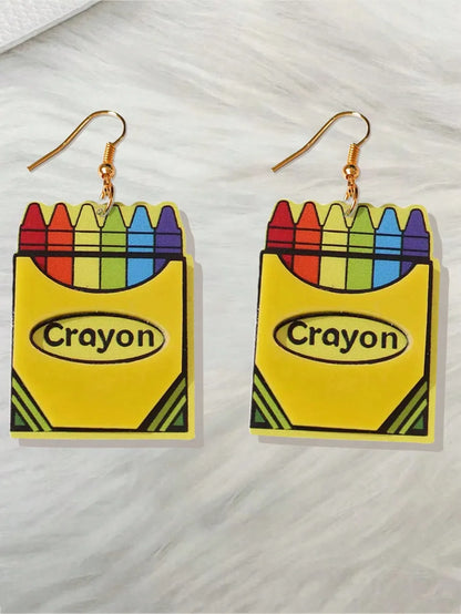 1 Pair Cartoon Style Artistic Letter Pencil Slice Printing Painted Arylic Drop Earrings