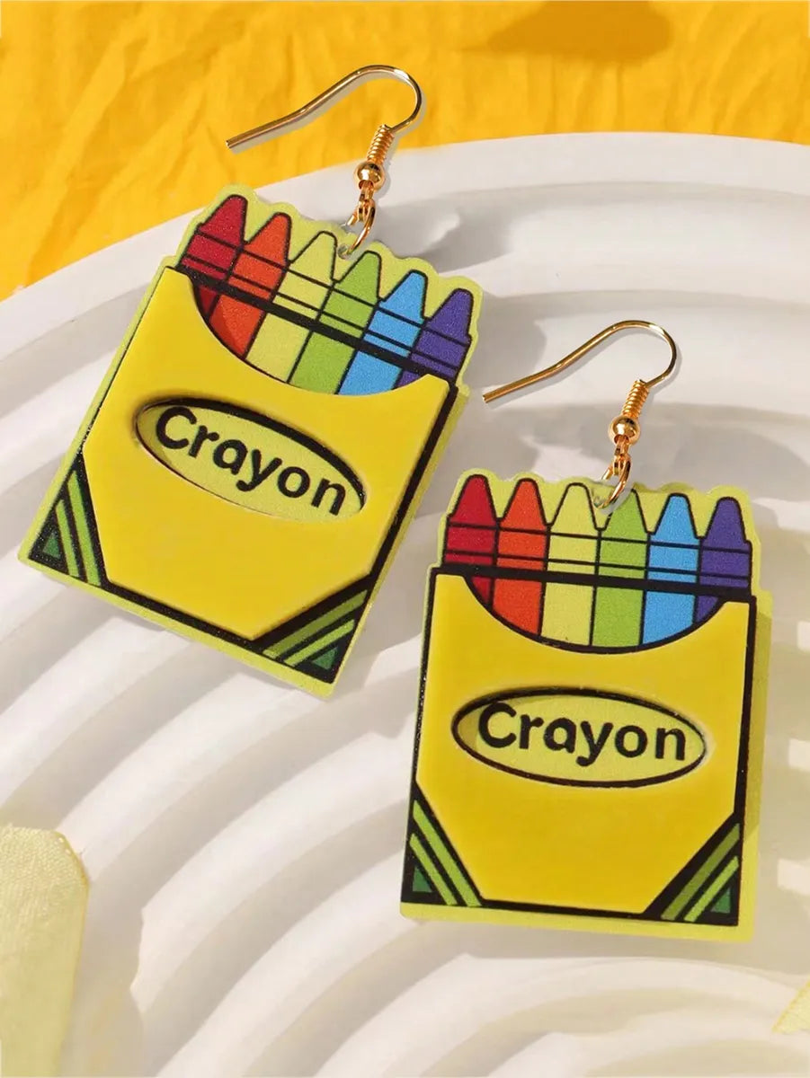 1 Pair Cartoon Style Artistic Letter Pencil Slice Printing Painted Arylic Drop Earrings