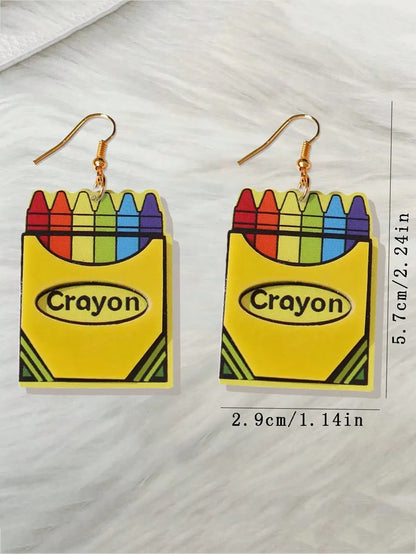 1 Pair Cartoon Style Artistic Letter Pencil Slice Printing Painted Arylic Drop Earrings