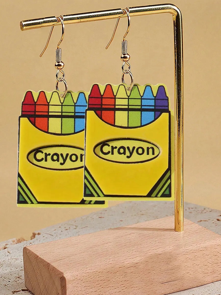 1 Pair Cartoon Style Artistic Letter Pencil Slice Printing Painted Arylic Drop Earrings