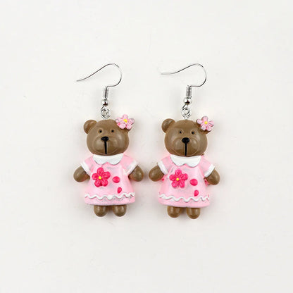 1 Pair Cartoon Style Bear Plastic Resin Drop Earrings