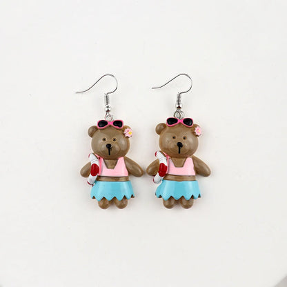 1 Pair Cartoon Style Bear Plastic Resin Drop Earrings