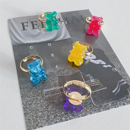 1 Pair Cartoon Style Bear Plastic Resin Women'S Rings Earrings