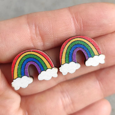 1 Pair Cartoon Style Book Rainbow Pencil Wood Women's Ear Studs