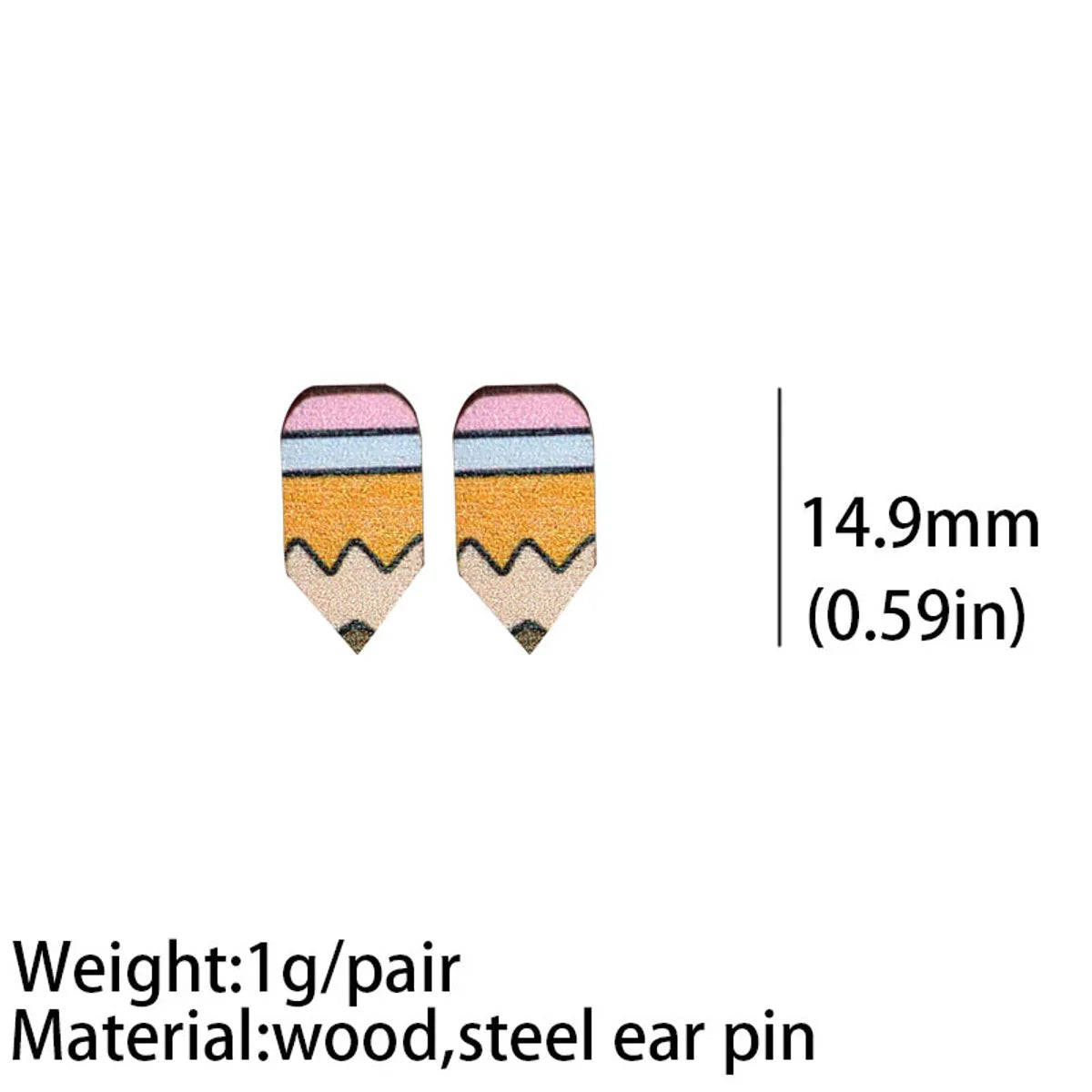 1 Pair Cartoon Style Book Rainbow Pencil Wood Women's Ear Studs