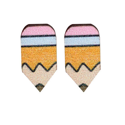 1 Pair Cartoon Style Book Rainbow Pencil Wood Women's Ear Studs