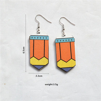 1 Pair Cartoon Style Book Wood Metal Drop Earrings