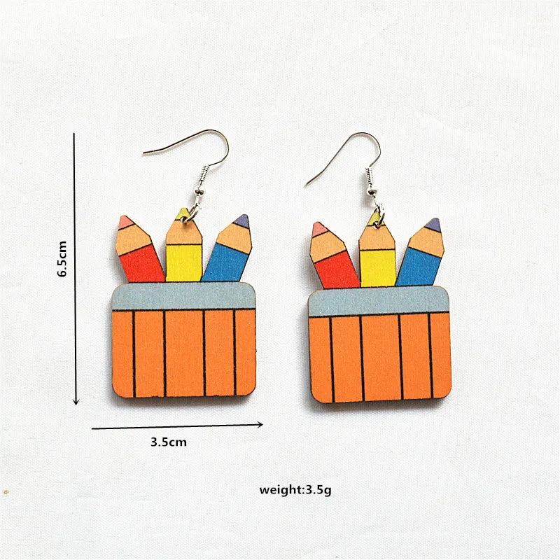 1 Pair Cartoon Style Book Wood Metal Drop Earrings