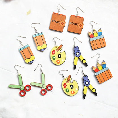 1 Pair Cartoon Style Book Wood Metal Drop Earrings