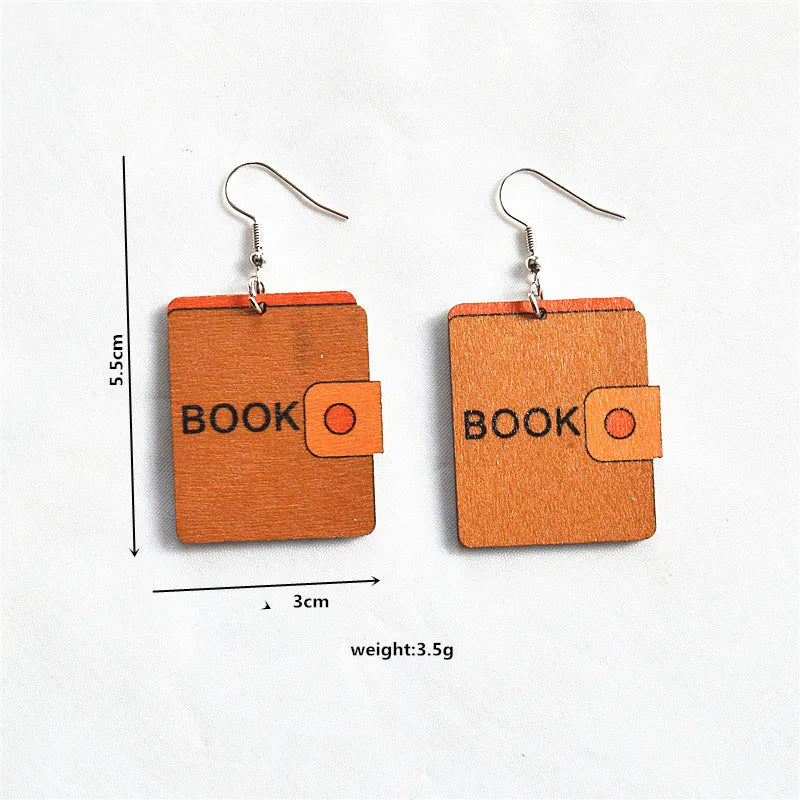 1 Pair Cartoon Style Book Wood Metal Drop Earrings