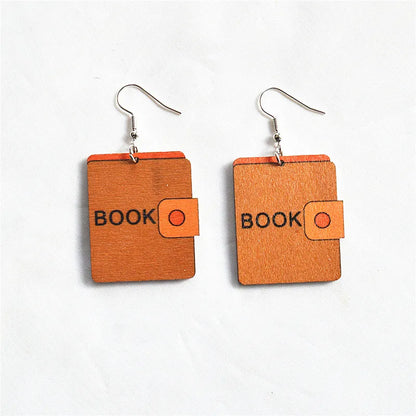 1 Pair Cartoon Style Book Wood Metal Drop Earrings