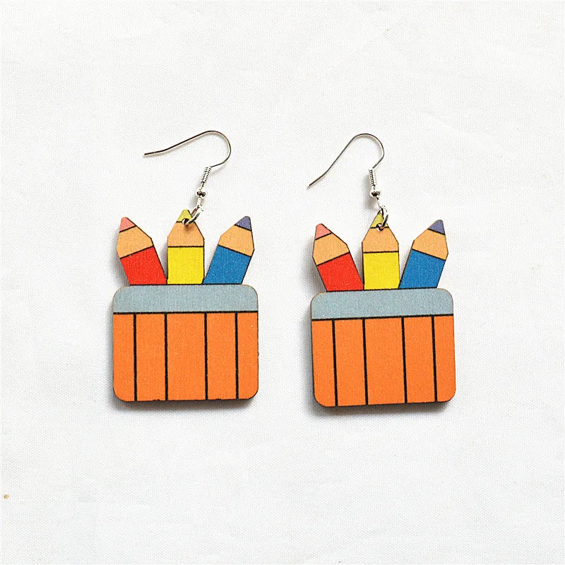 1 Pair Cartoon Style Book Wood Metal Drop Earrings