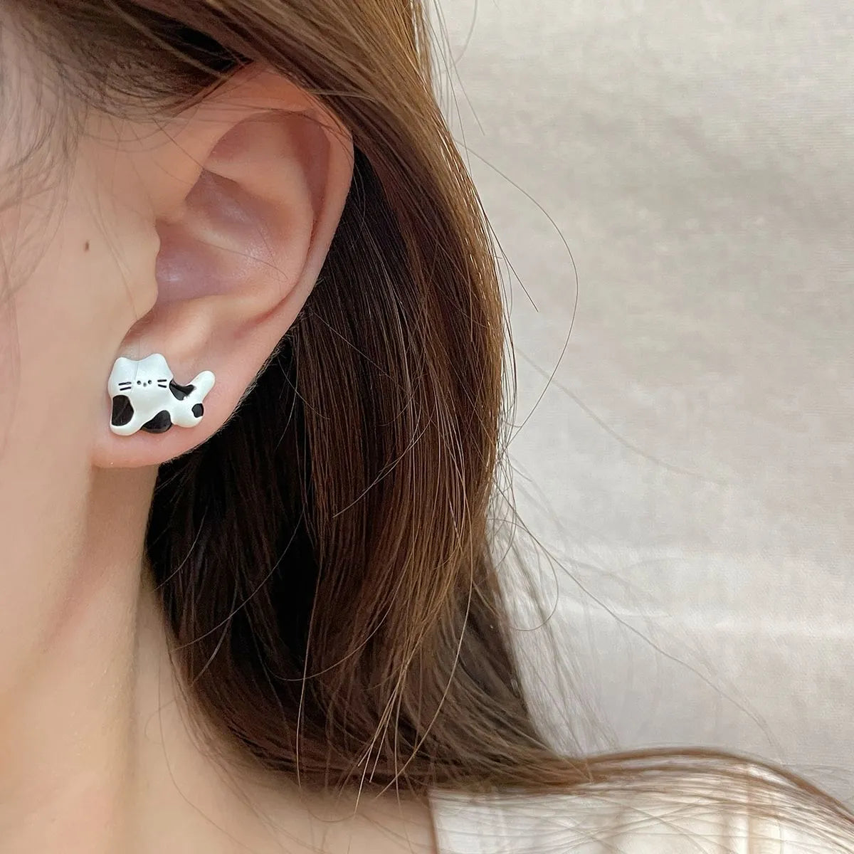 1 Pair Cartoon Style Cat Enamel Alloy Ear Studs