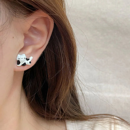 1 Pair Cartoon Style Cat Enamel Alloy Ear Studs